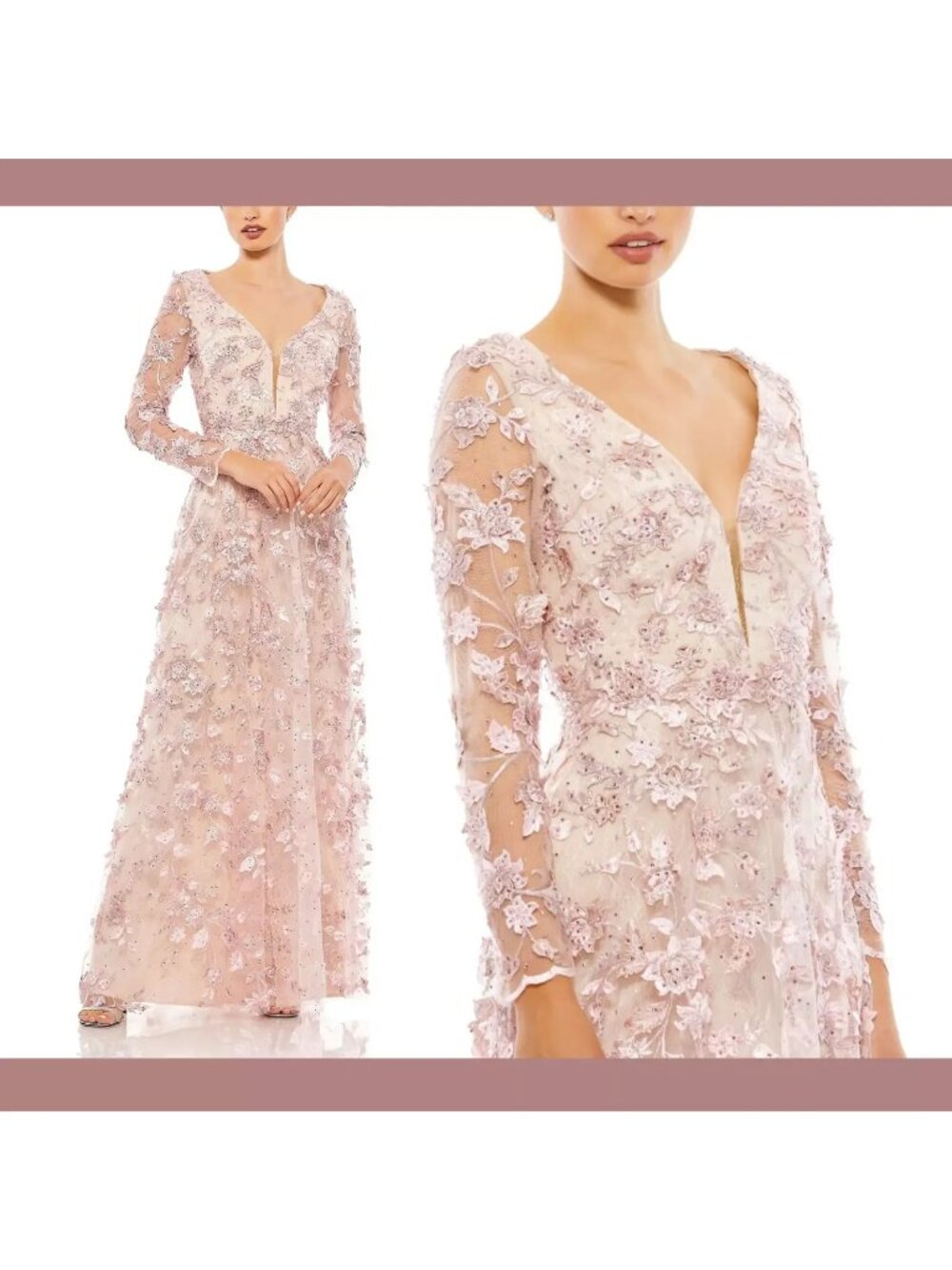 Mac Duggal Floral Applique Gown Fairy Whimsical Formal Elegant Feminine Women 6